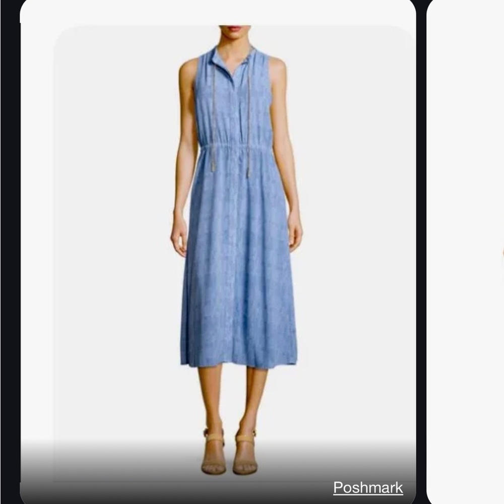 Michael Kors sleeveless midi dress with gold chain trim